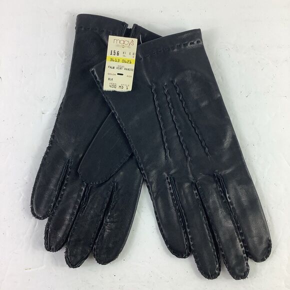 Macy’s Men’s Palm Vent Handsewn Black Leather Driving Gloves Size Large NWT